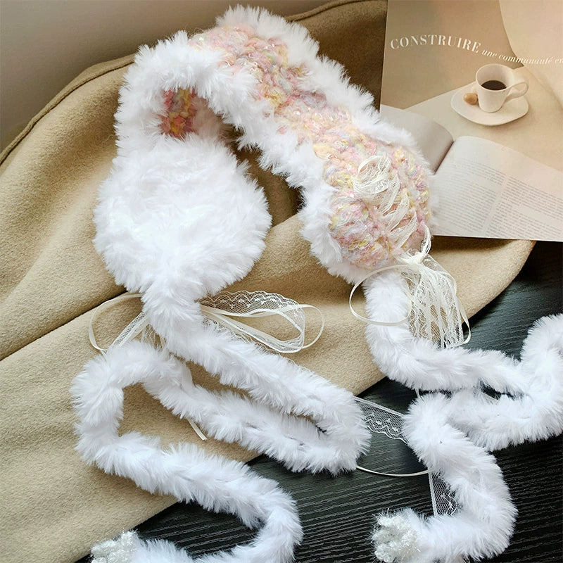 Red lace bow knitted earmuffs