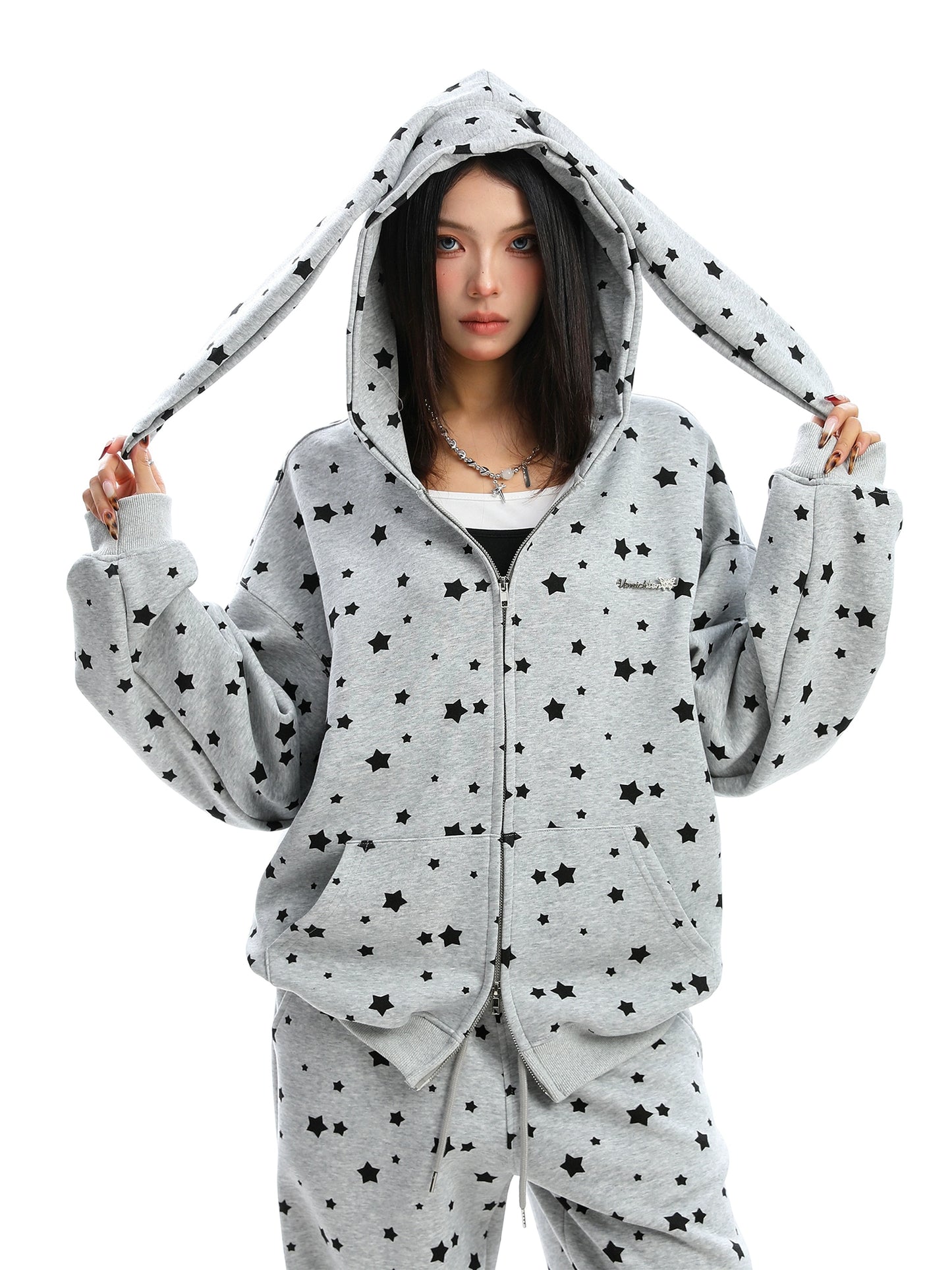 rabbit ears hooded sweatshirt pants two-piece set