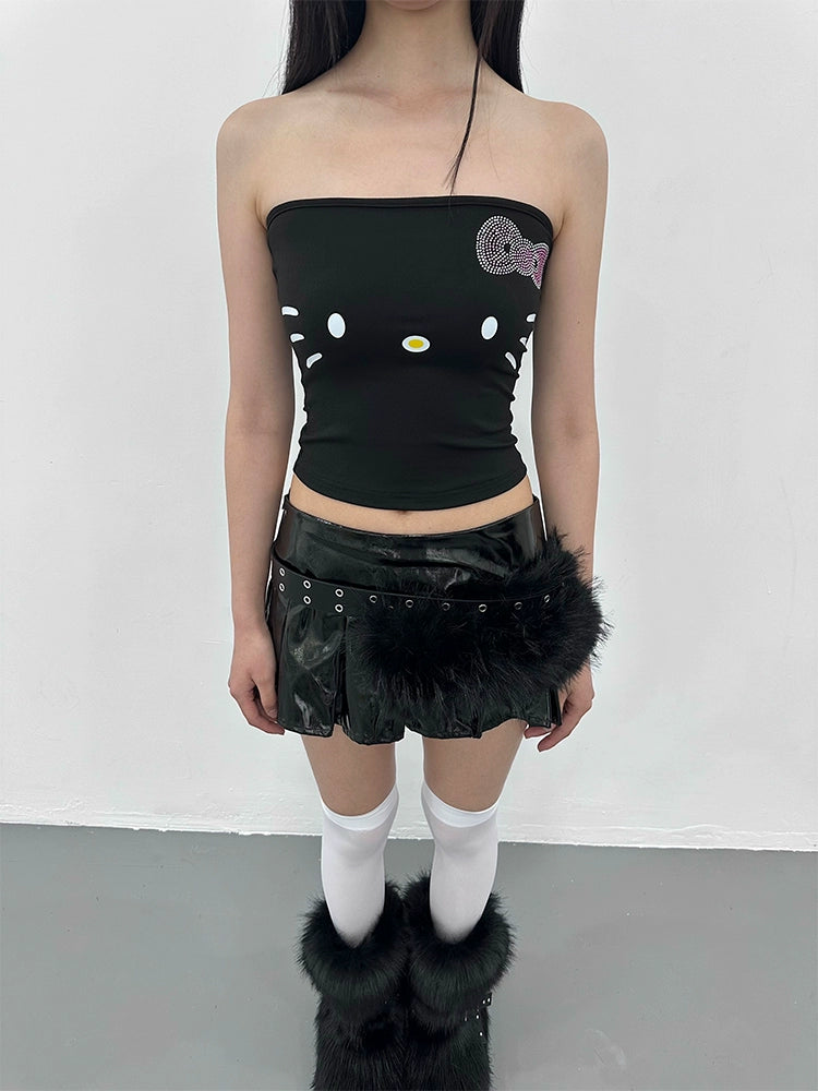 black/pink leather skirt pleated mini skirts