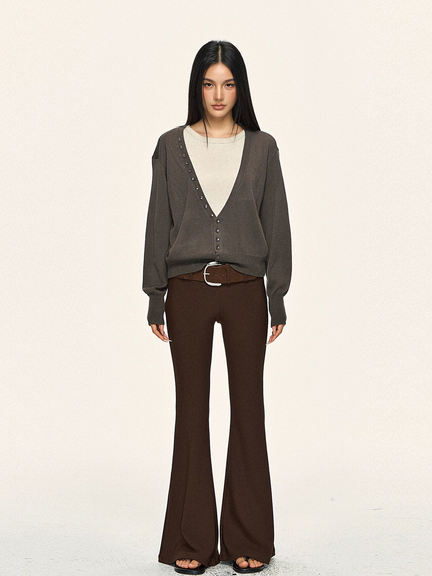 Retro V-neck cardigan vest two-piece set