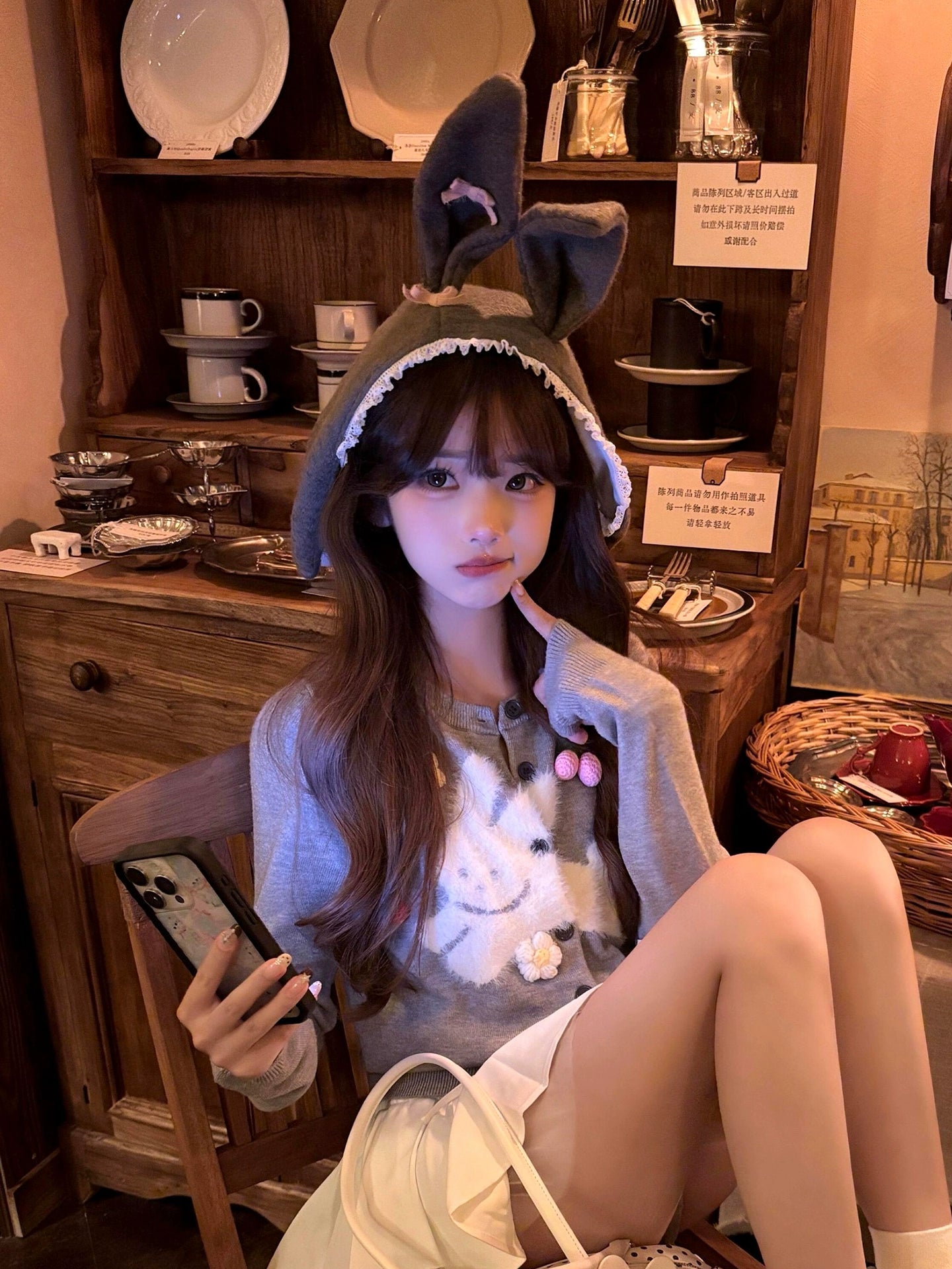 Cute rabbit ear plush hat