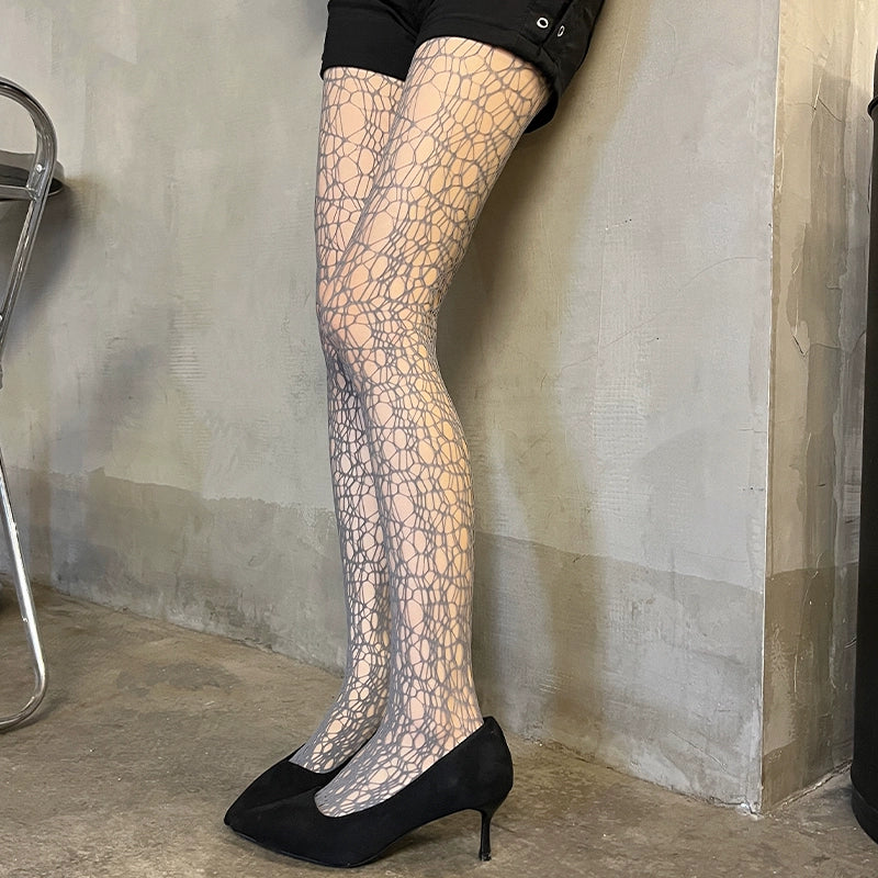 Fishing net socks for women, irregular woven hollow pantyhose