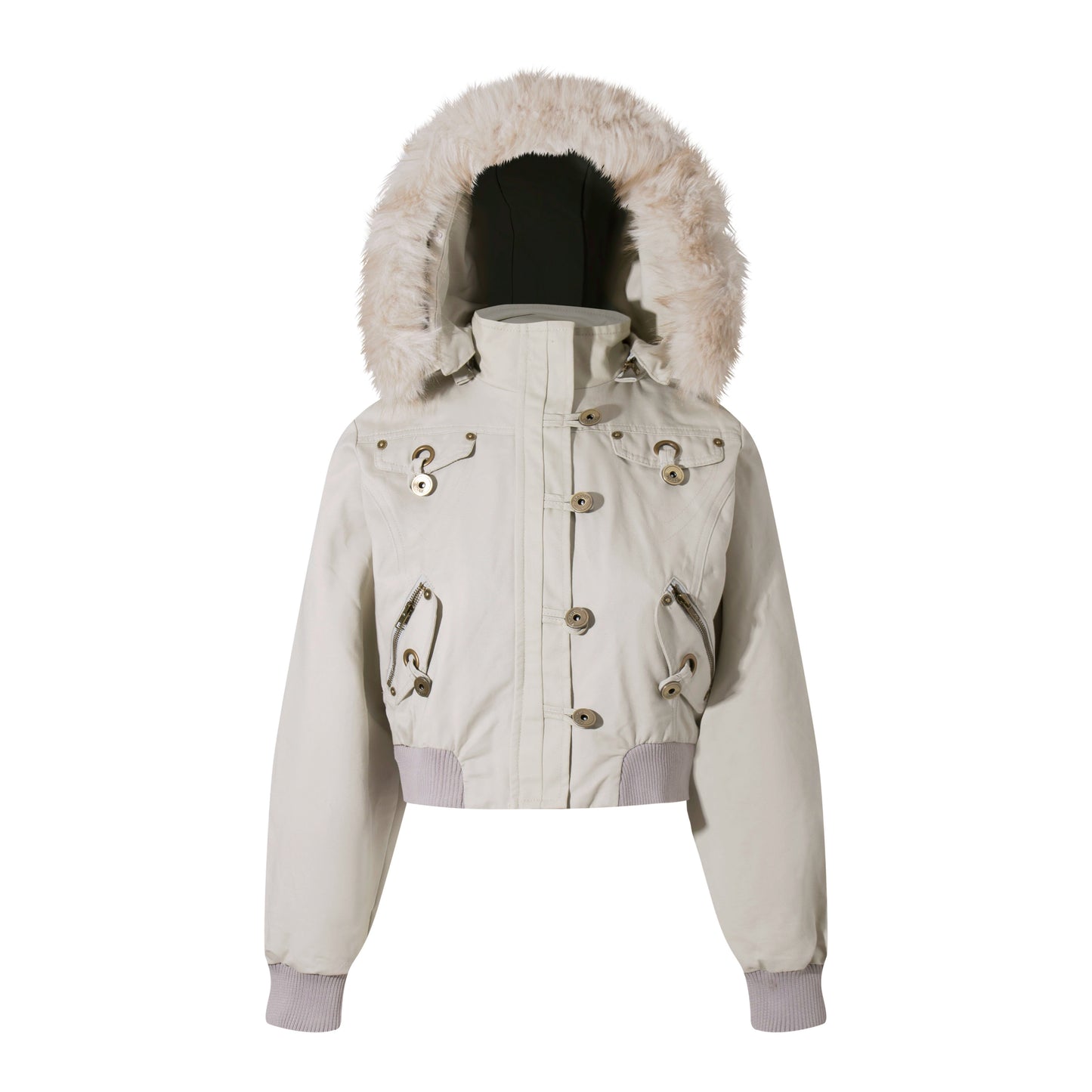 Detachable fur hooded punk jacket