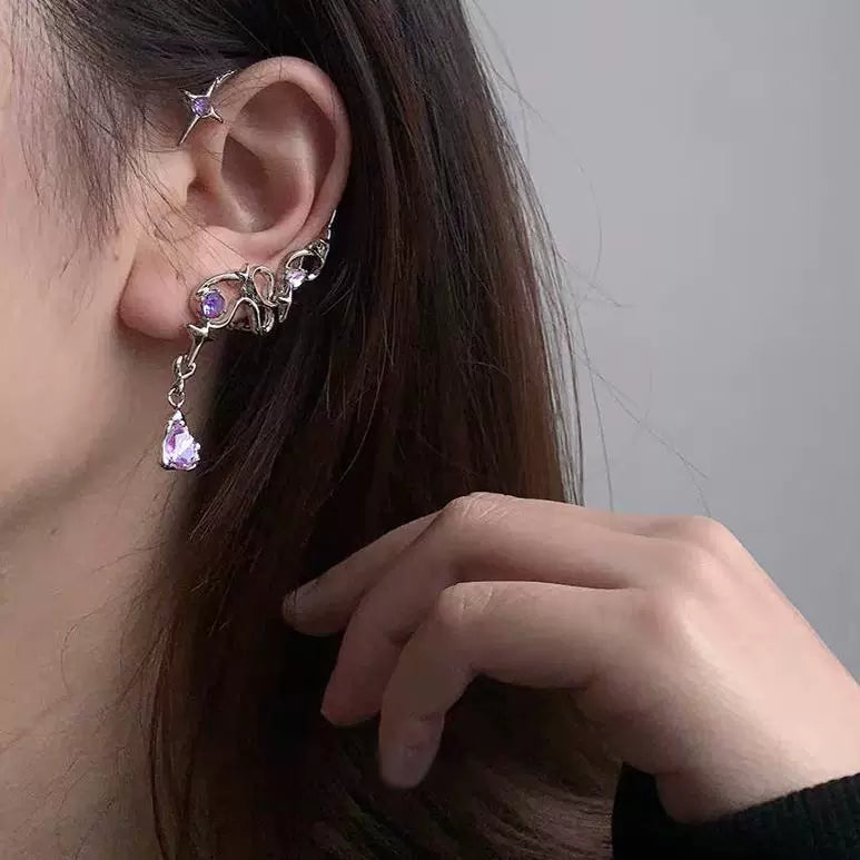 Purple Star Stone Wrapped Starry Ear Clip