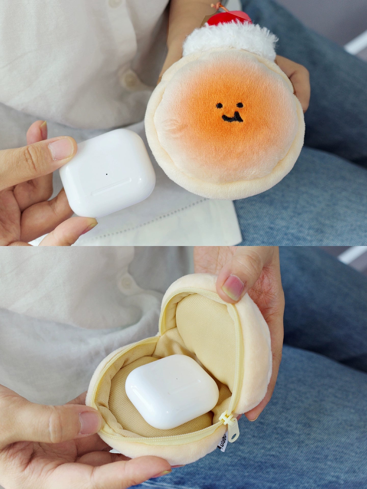 Cream Cherry Bread Plush Earphone Bag Wallet Pendant