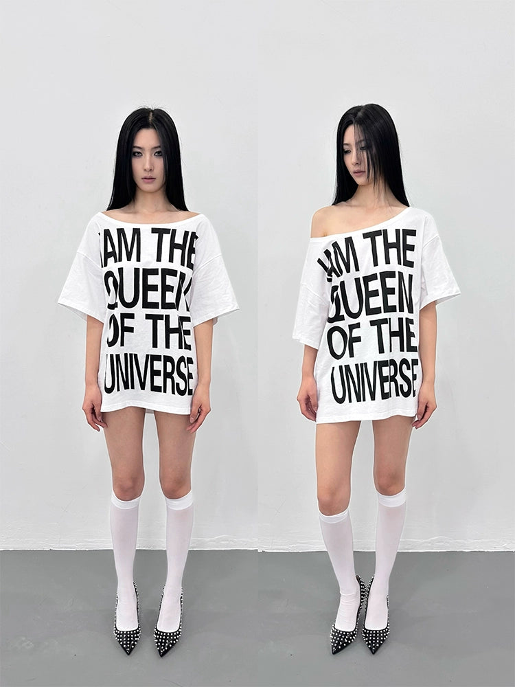 Slogan Loose Off-Shoulder top