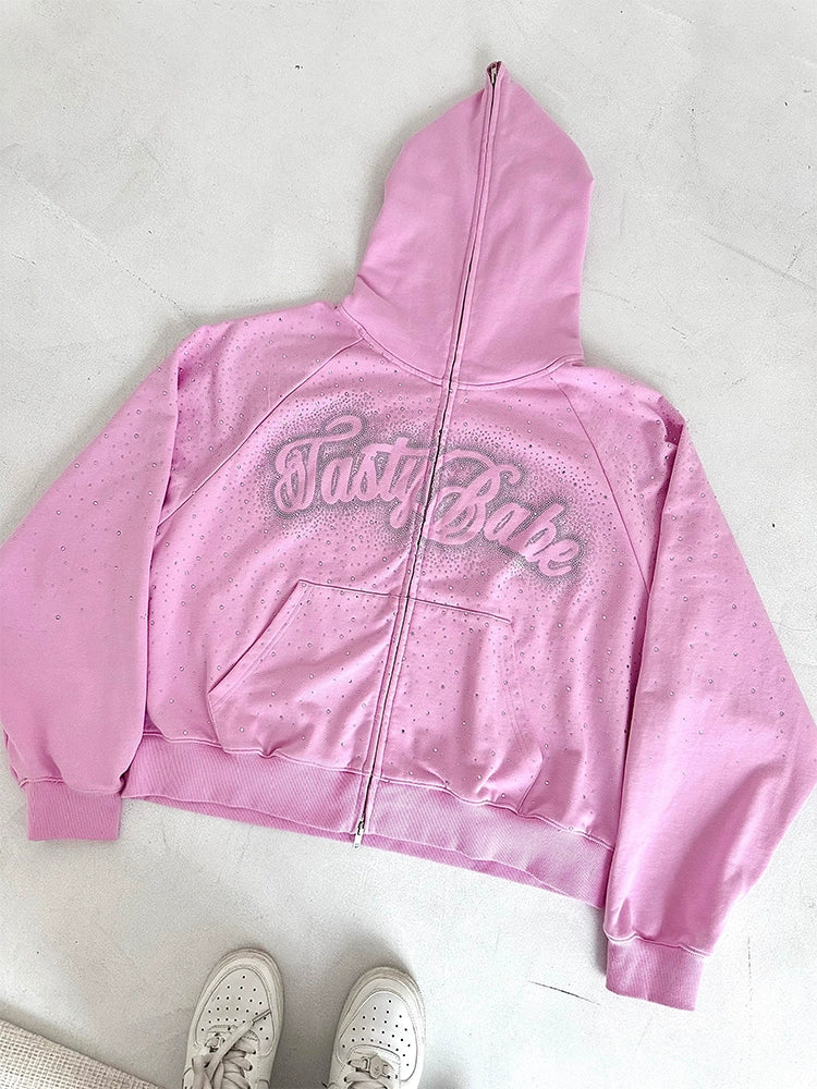 Pink Rhinestone Cotton hoodie