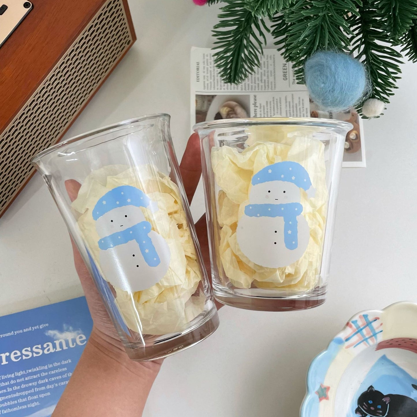 Christmas snowman glass cup