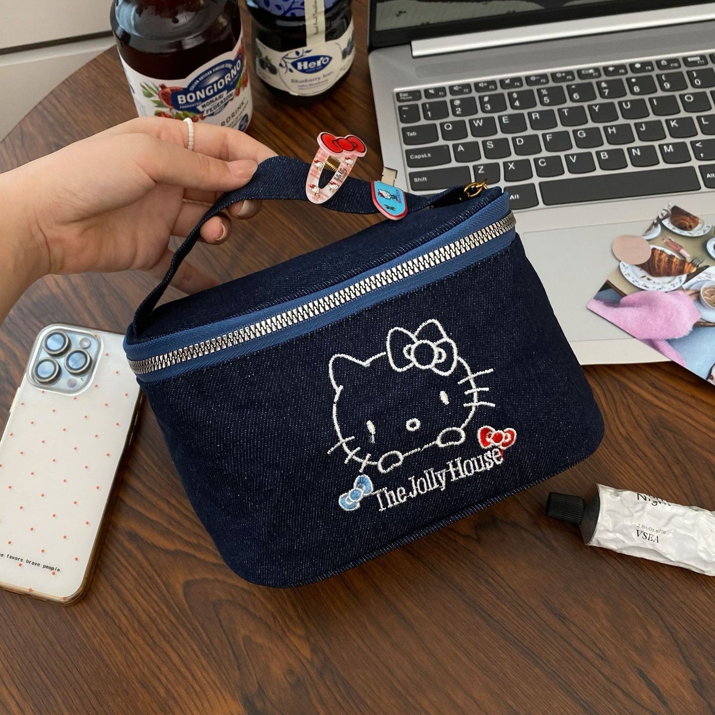 Hello Kitty denim storage bag