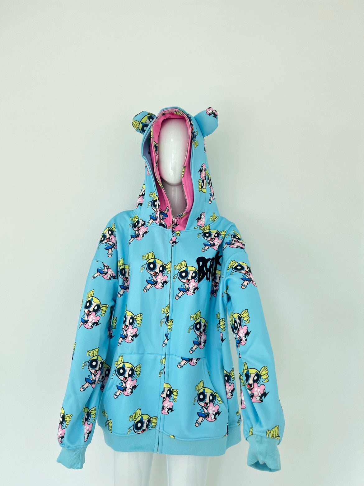 Powerpuff Girl Cartoon Printed Double Hat Hoodie
