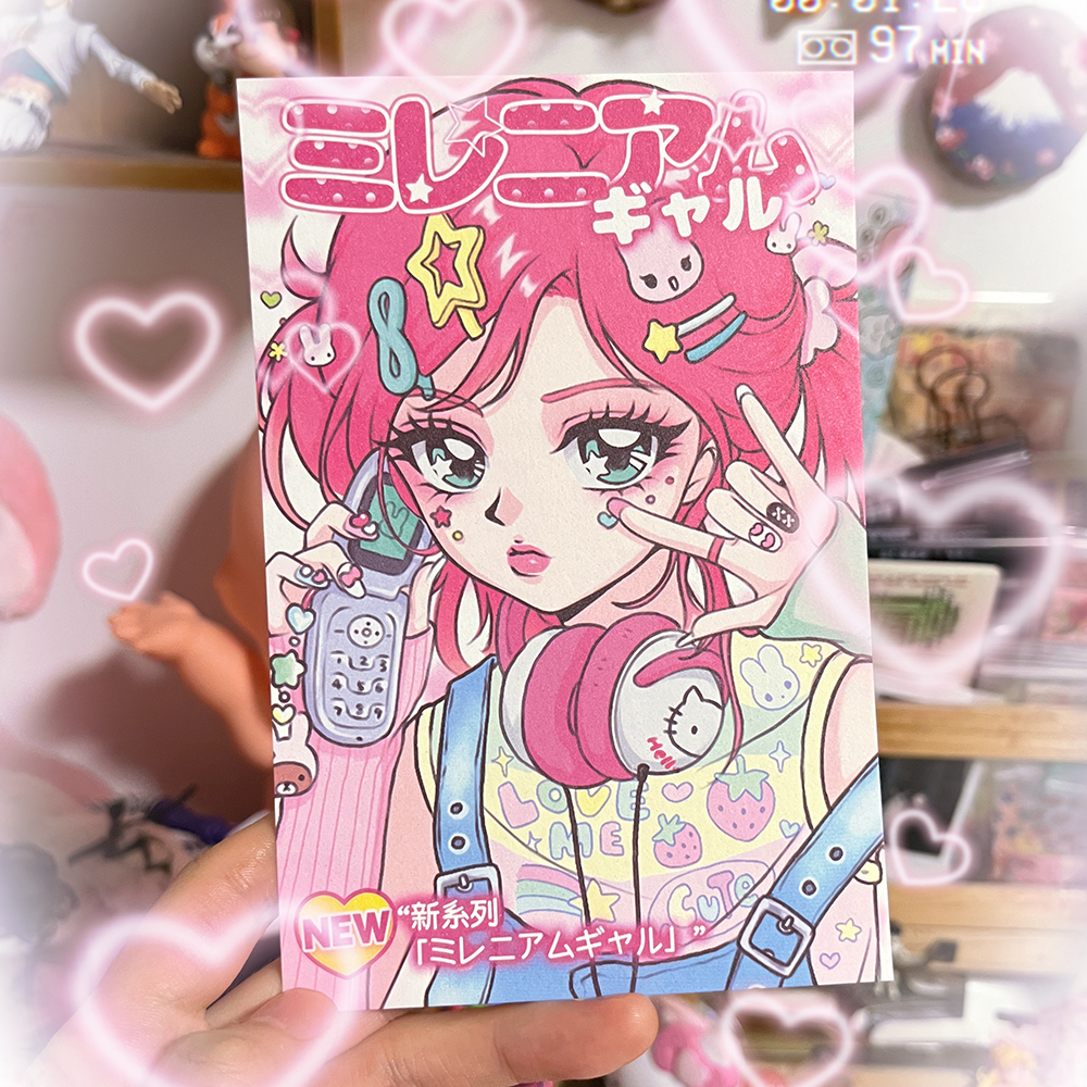 Beautiful girl card postcard illustration