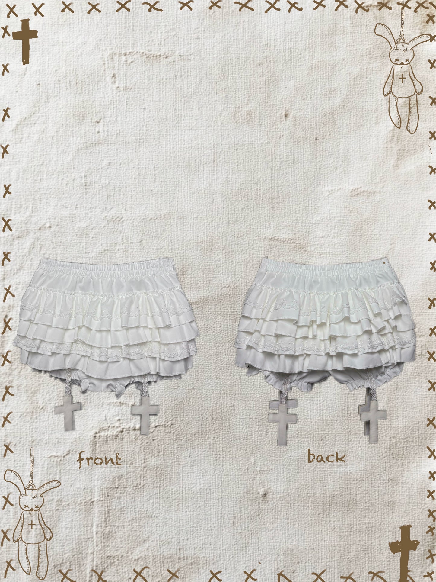 Dark White Gothic Cross Neck Hanging T-shirt Cake Skirt