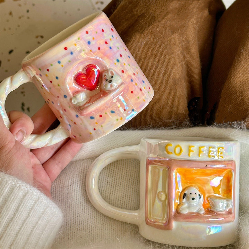 Cute pearl relief dog mug