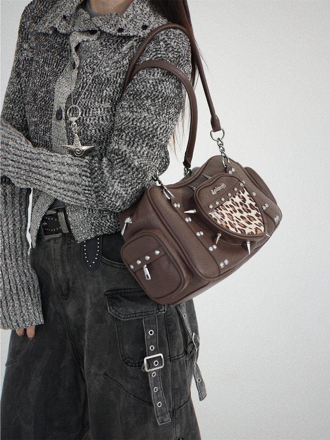 Abigail Rivet Love Leopard Pattern Underarm Bag