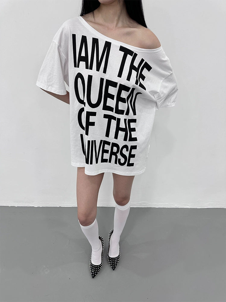 Slogan Loose Off-Shoulder top