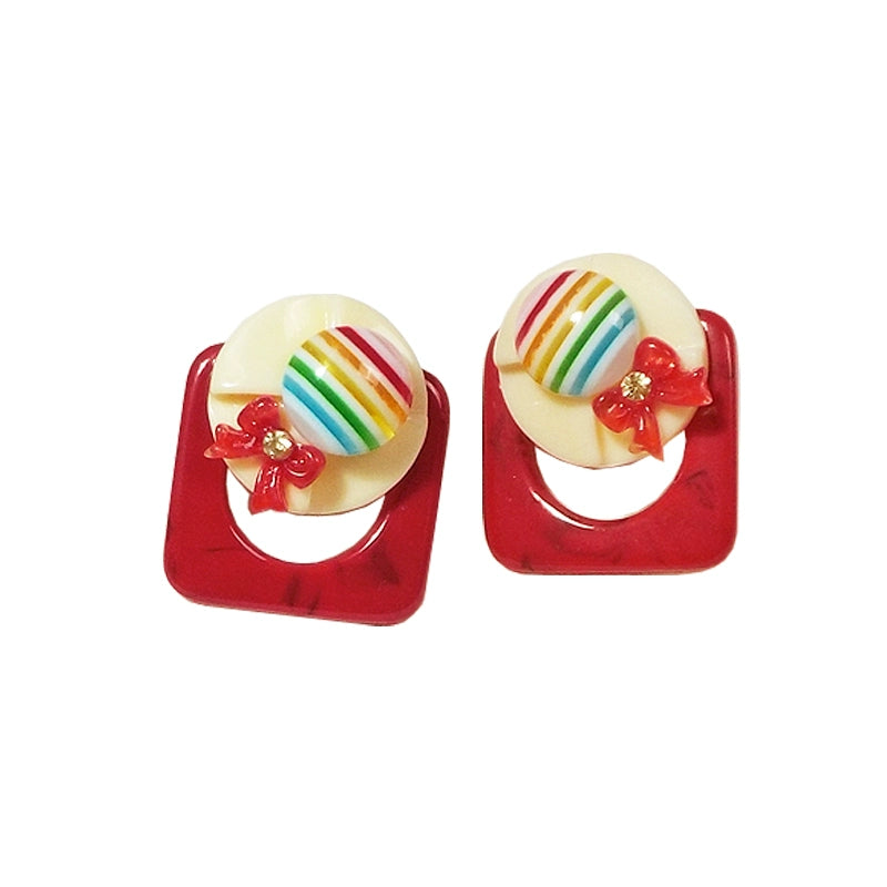 Rainbow Hat~Swimming Goldfish~Showa Flavor Summer Festival Colorful Candy Girl Earrings Strawberry Red