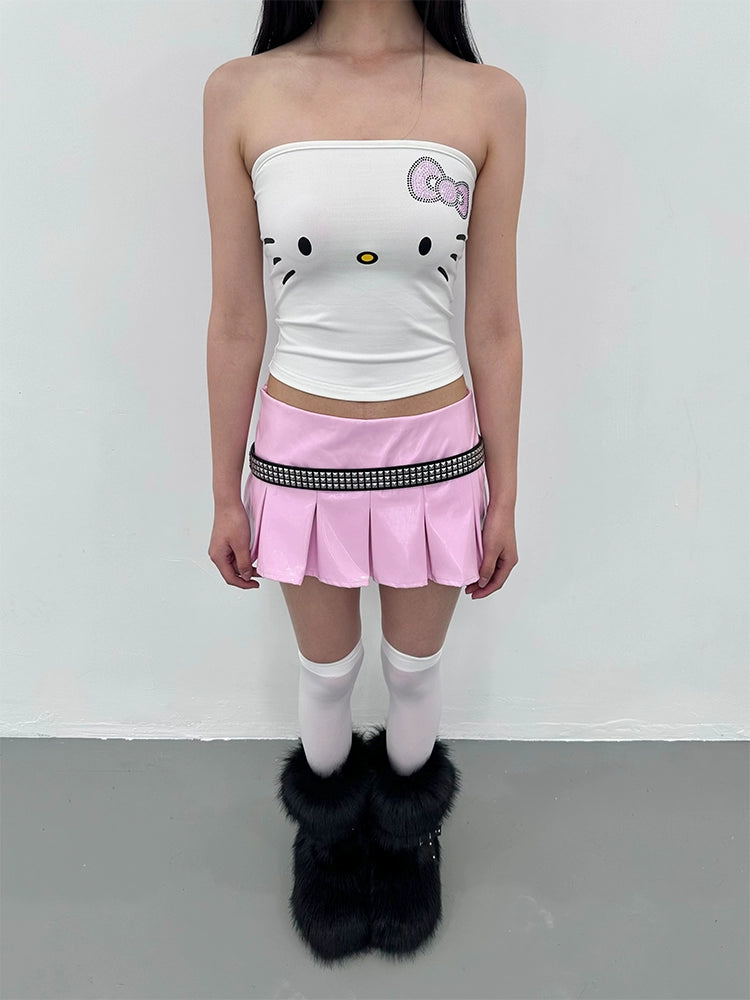 black/pink leather skirt pleated mini skirts