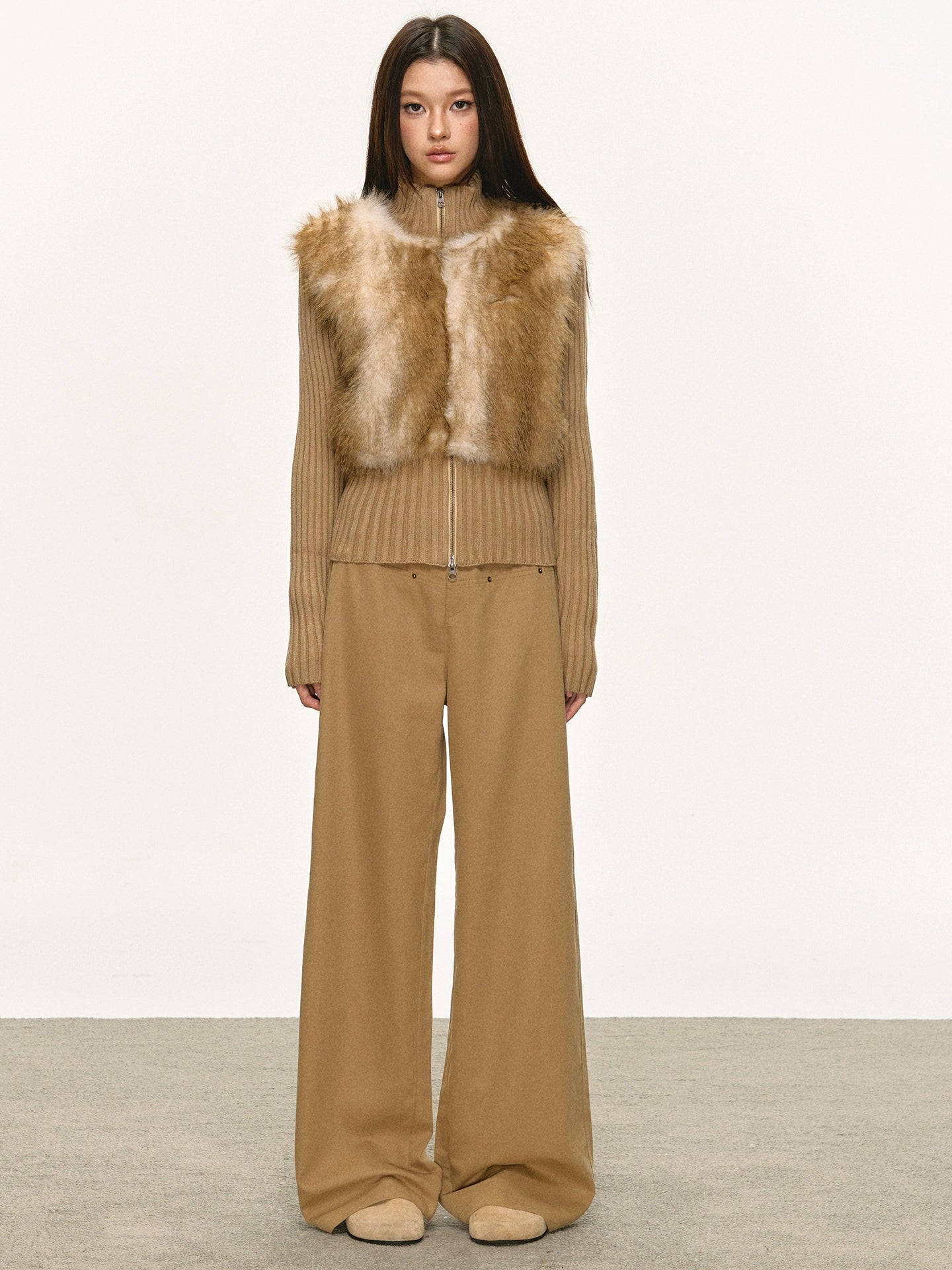 faux fur knitted spliced jacket