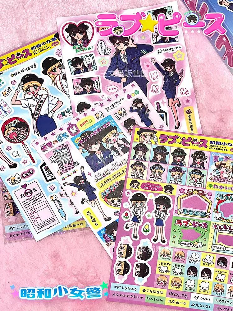 Showa Girl Police Series Character Sticker Handbag DIY Material