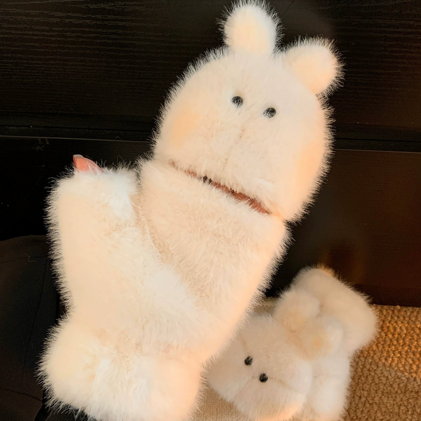 Cute teddy bear flip half finger plush gloves