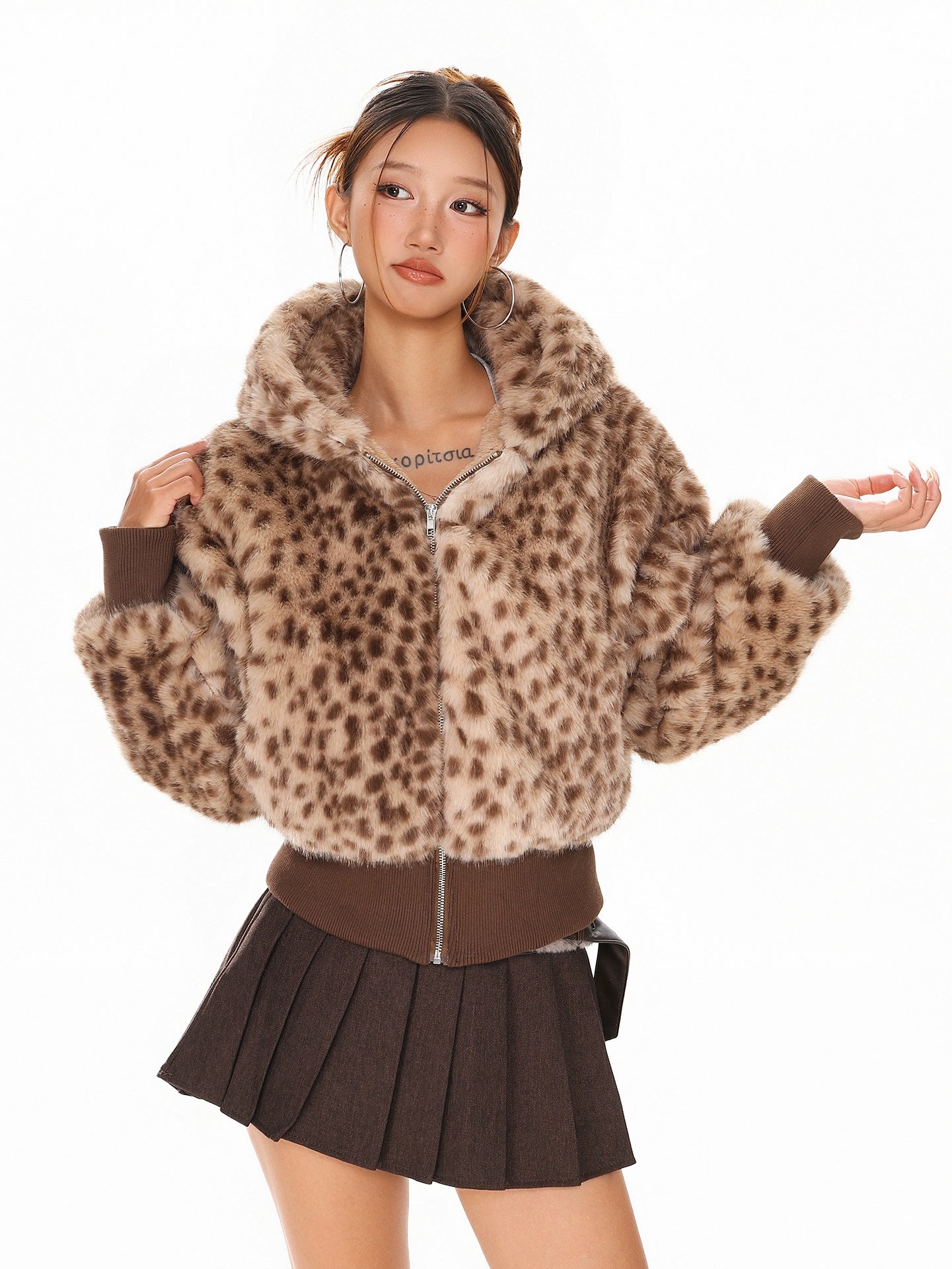 Retro leopard print bear ear cotton jacket