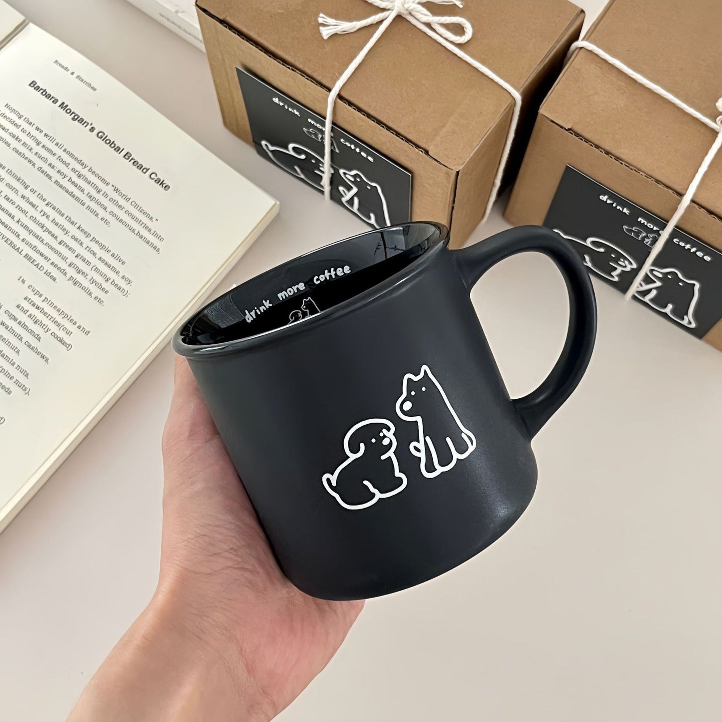 Matte Dog Mark Ceramic Cup Gift Box Set
