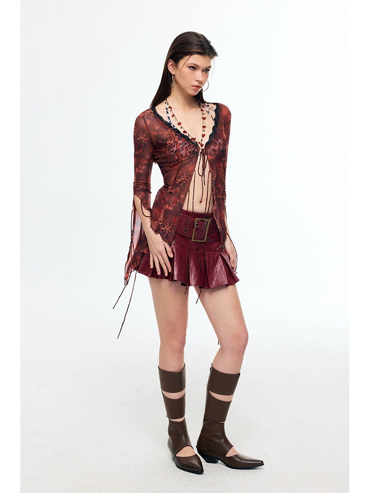 Rock pleated PU leather mini skirt