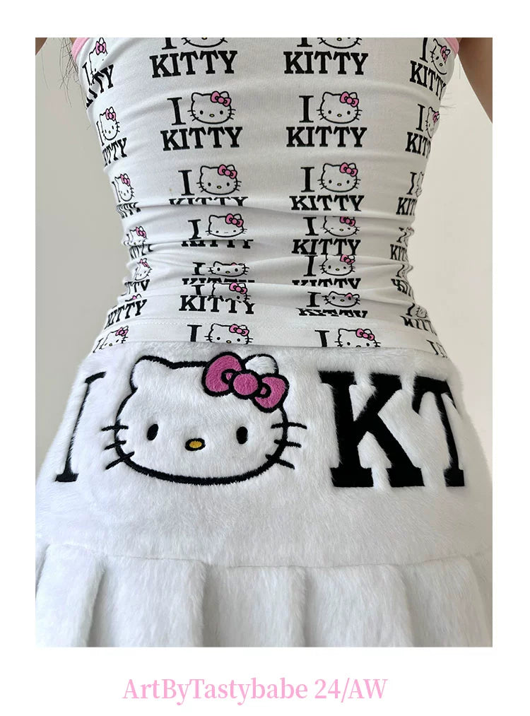 faux fur kitty white plush mini Skirt