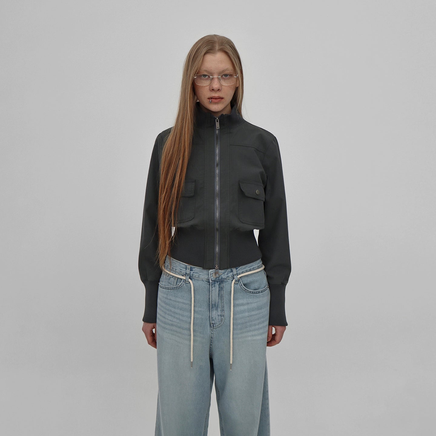 Stand up collar zipper pocket jacket