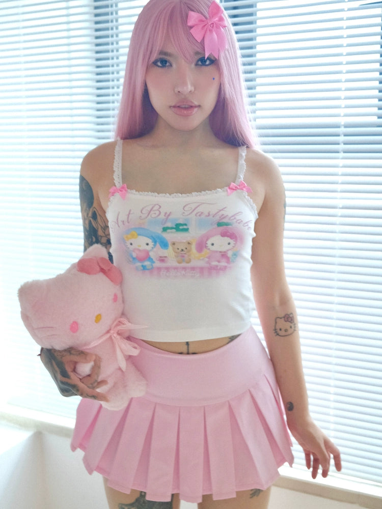 cute cartoon kitty lace cami