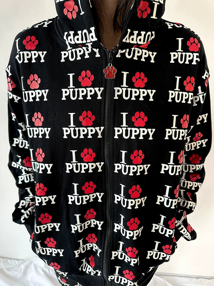 I Love Puppies All-Over Print Hoodie