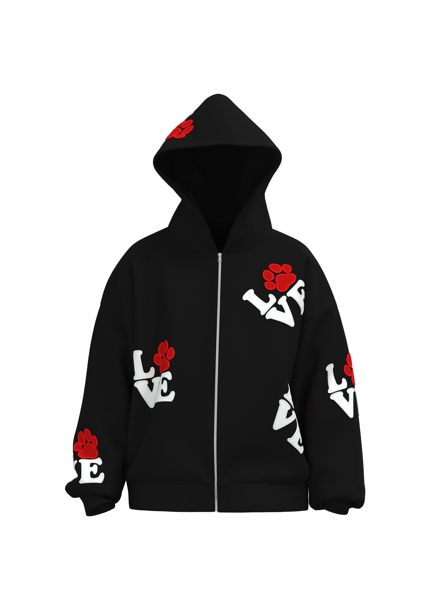 LOVE Patch Embroidered Fleece Hooded Sweater Set