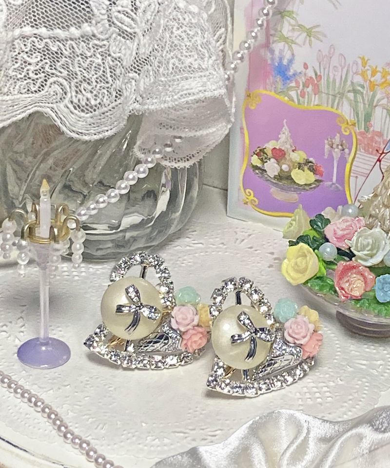 ~Saint's 17th Birthday~Pure and Beautiful Bouquet~Antique Heavy duty Water Diamond Gorgeous Sparkling Heart Millennium Princess Earrings