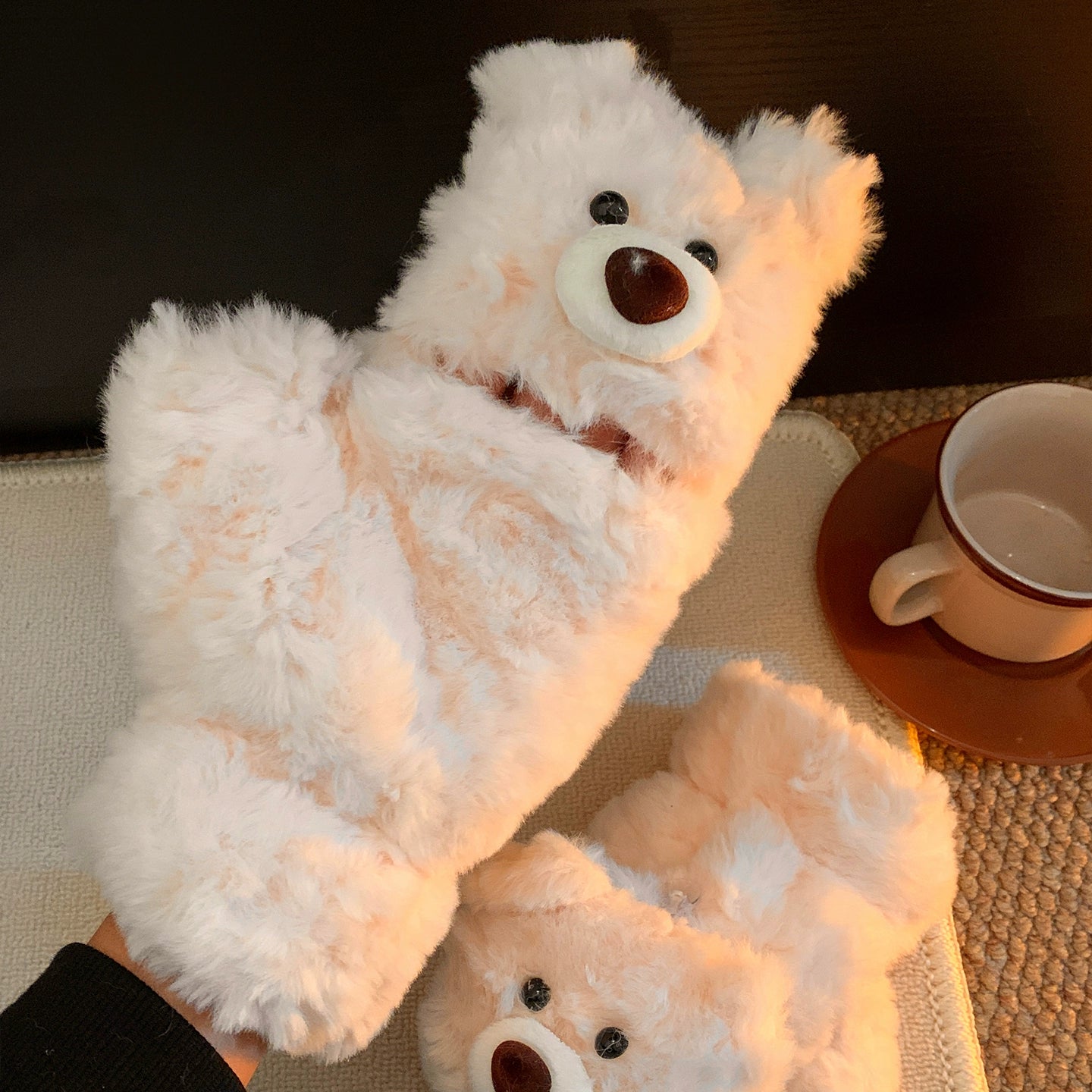 Cute teddy bear flip half finger plush gloves