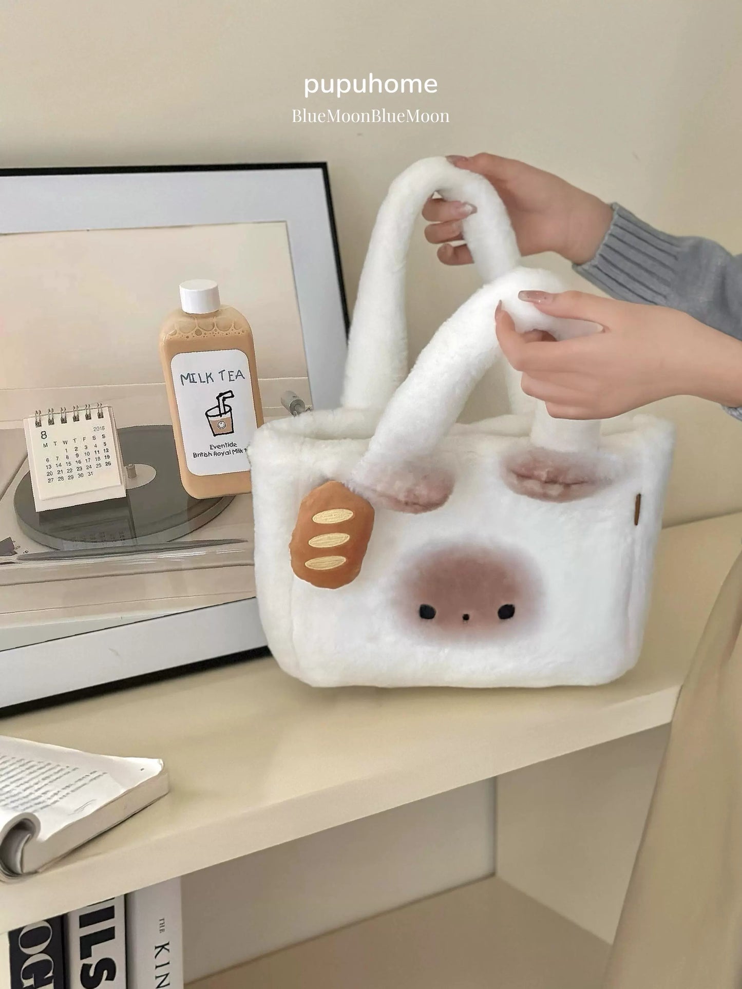 Mantou cat pup plush handbag cross body shoulder bag