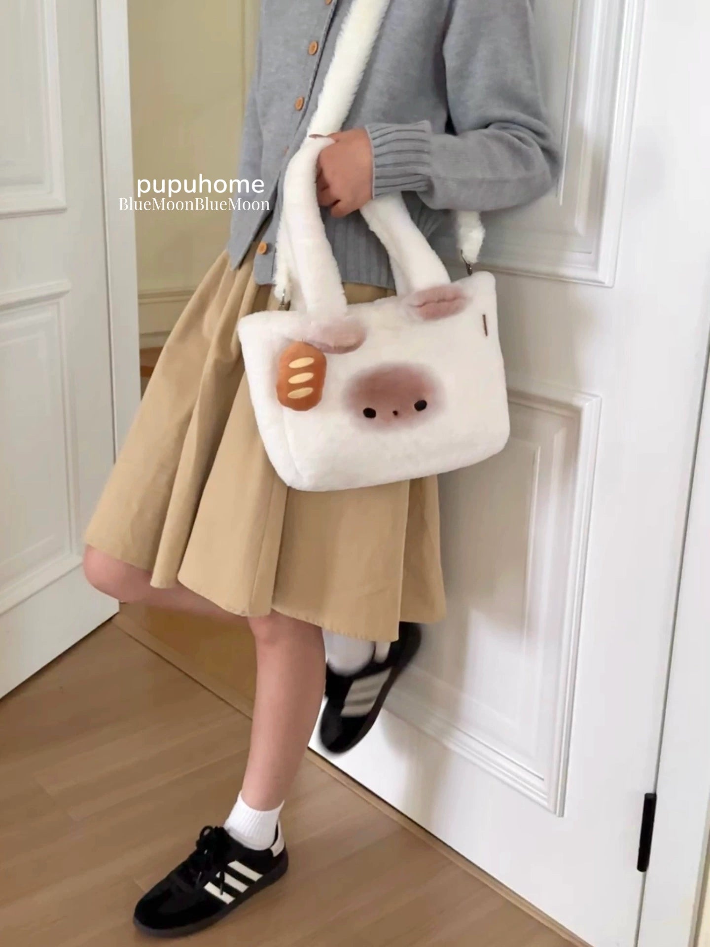 Mantou cat pup plush handbag cross body shoulder bag