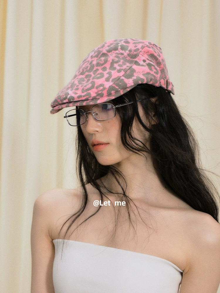 Pink leopard print forward hat