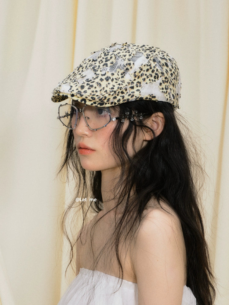 Leopard lace patchwork for vintage distressed front hat