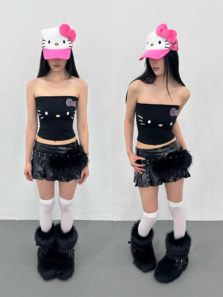 Rhinestones printed kitty tube top