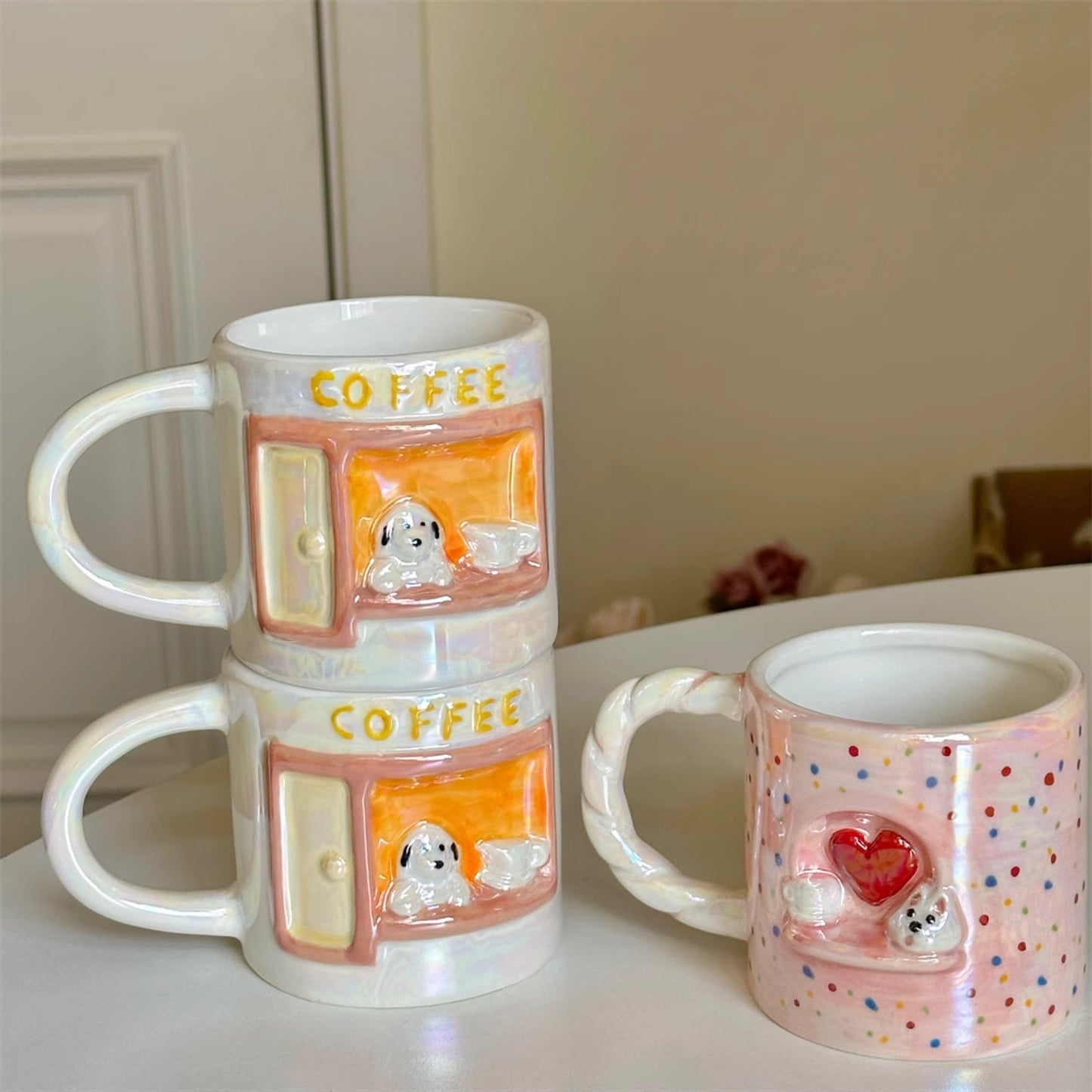 Cute pearl relief dog mug