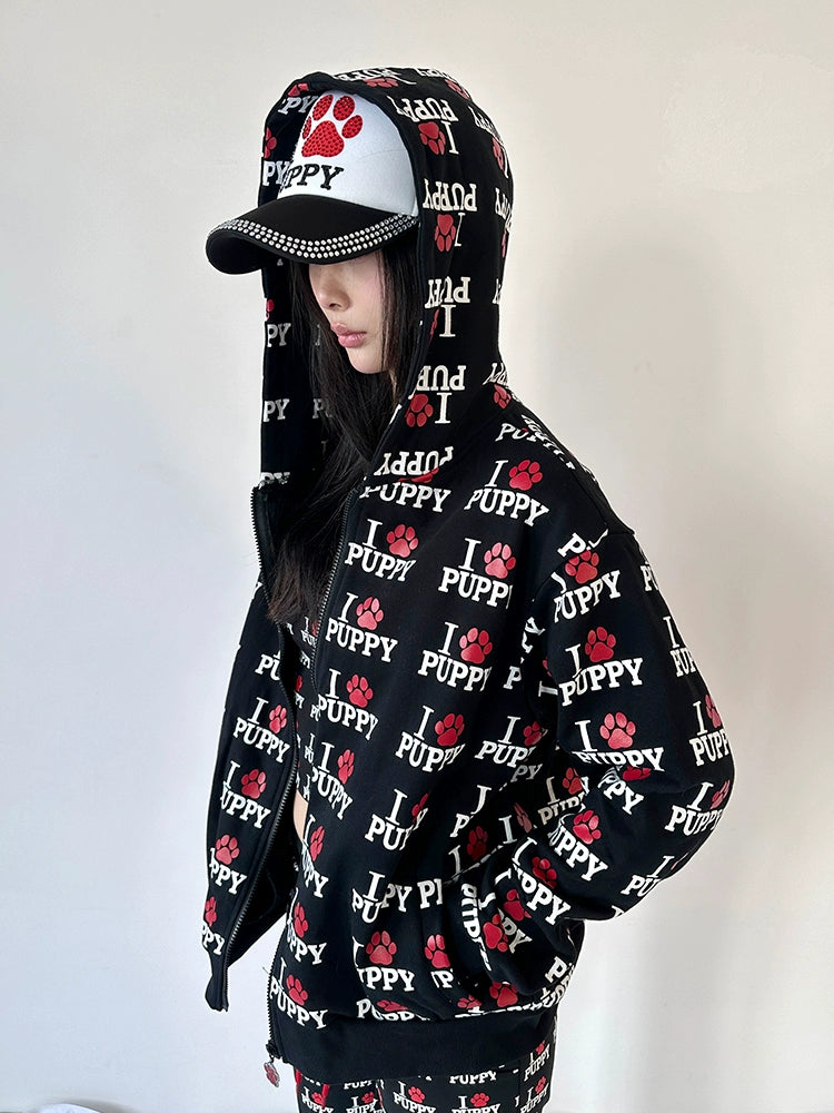 I Love Puppies All-Over Print Hoodie