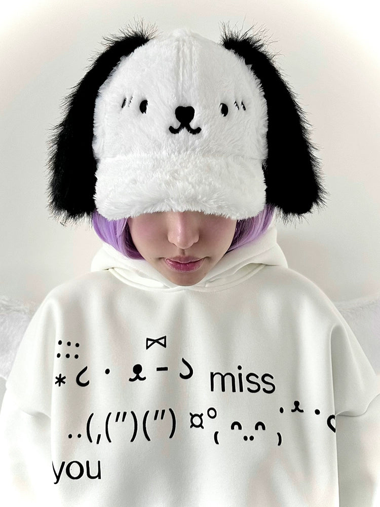 plush hat smiling puppy hat