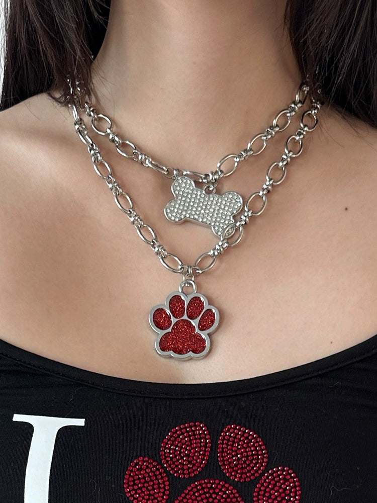 Punk Stainless Steel Dog Paw Necklace