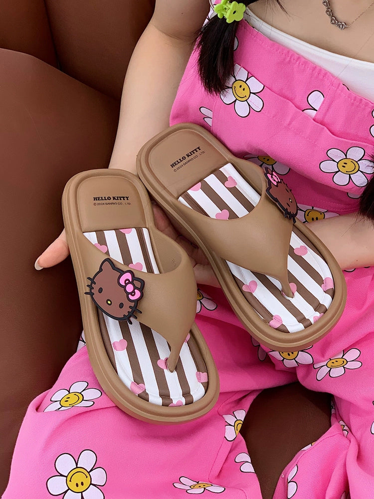 Hawaiian black skin kitty cat flip flops