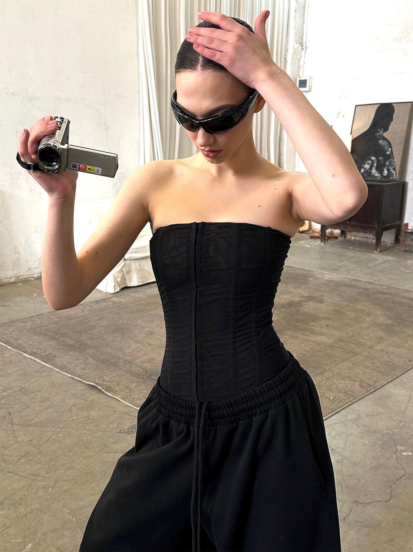 Mesh tube top black