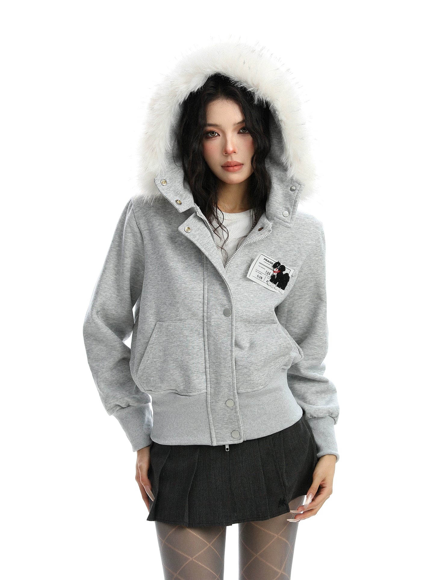 fur collar camouflage hooded jacket
