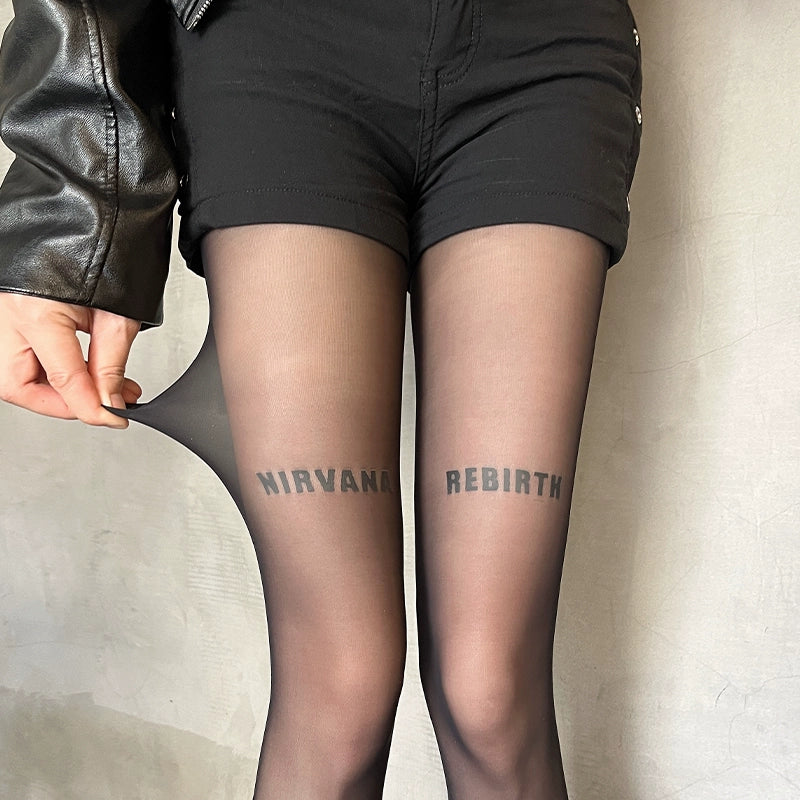 Letter printed ultra-thin pantyhose