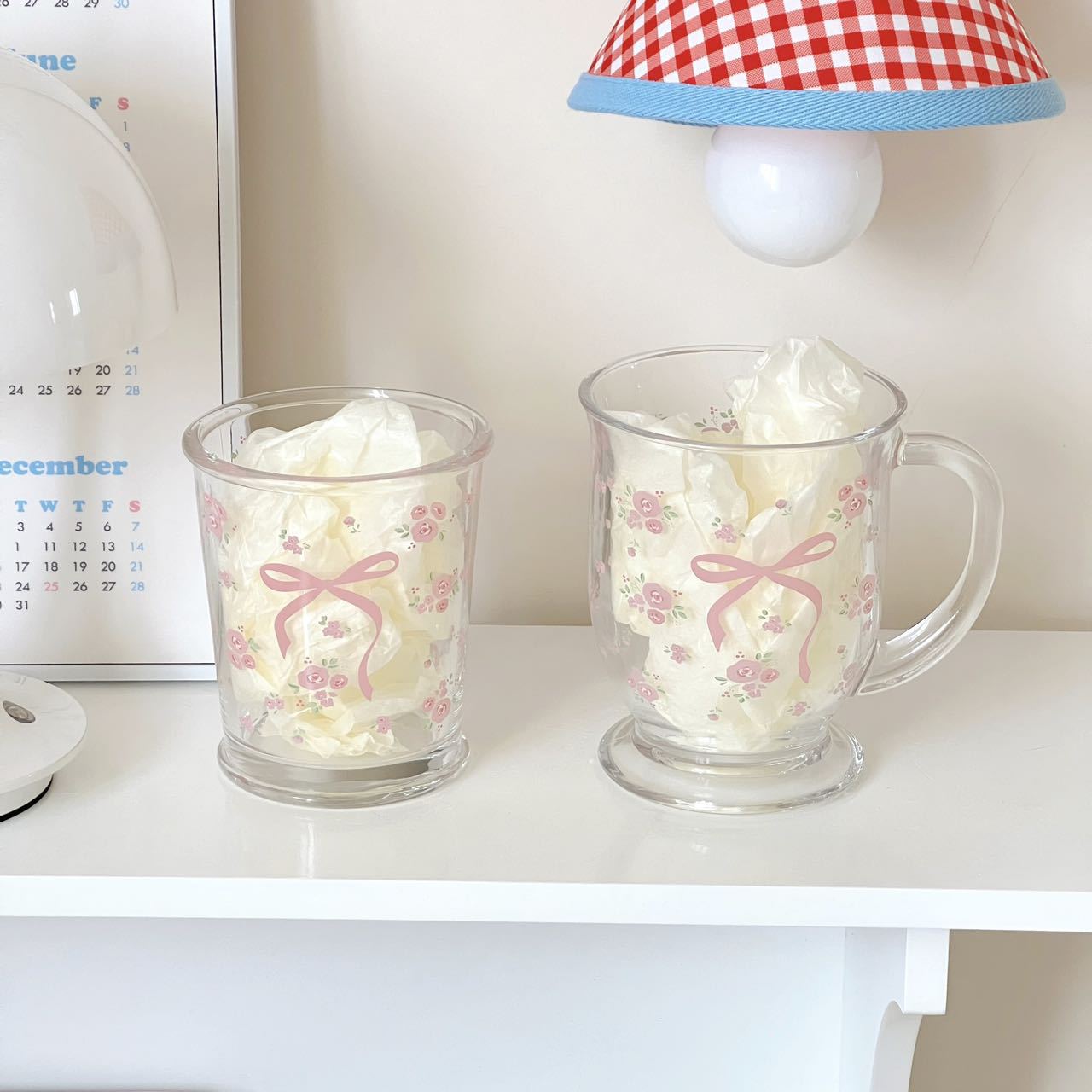 Cute bow floral glass cup
