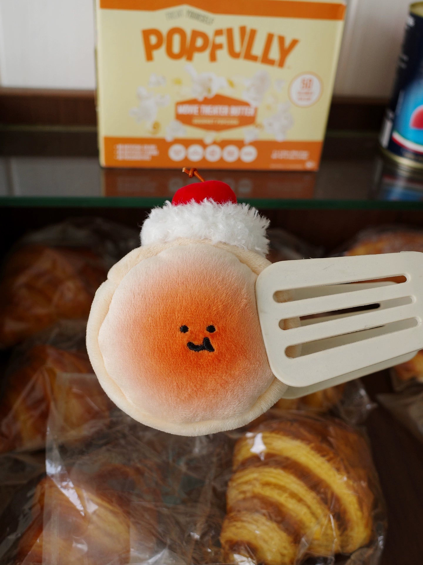 Cream Cherry Bread Plush Earphone Bag Wallet Pendant
