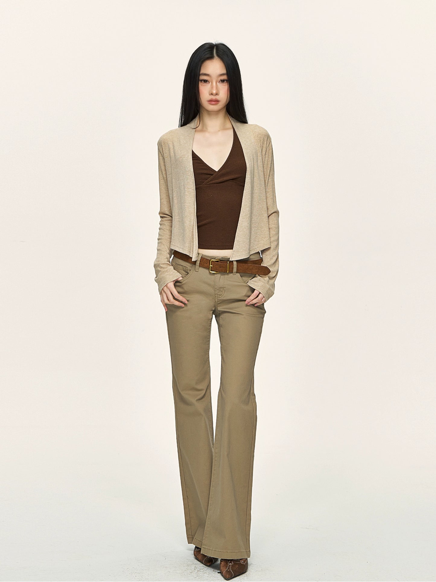 Khaki micro flared jeans